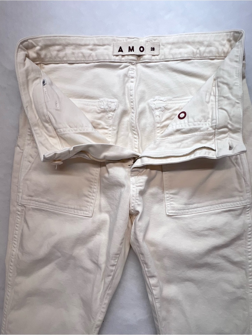 AMO Easy Army Trousers In
Bone Color Straight Leg Raw Hem Women’s 28 - Picture 10 of 13